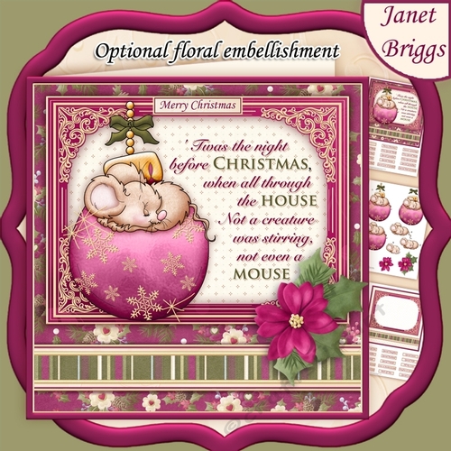 CHRISTMAS MOUSE & BAUBLE PLUM 7.8 Decoupage & Insert Mini Kit
