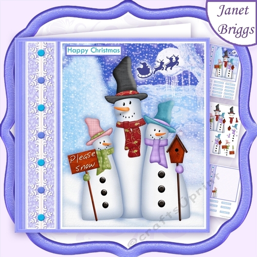 3 SMILEY SNOWMEN Christmas 7.5 Decoupage & Insert Mini Kit