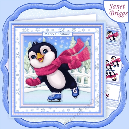 SKATING PENGUIN 8x8 Christmas Decoupage & Insert Mini Kit