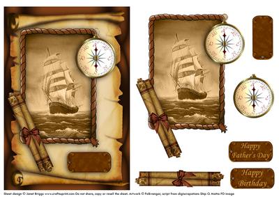 Vintage Ship Card Topper and Decoupage