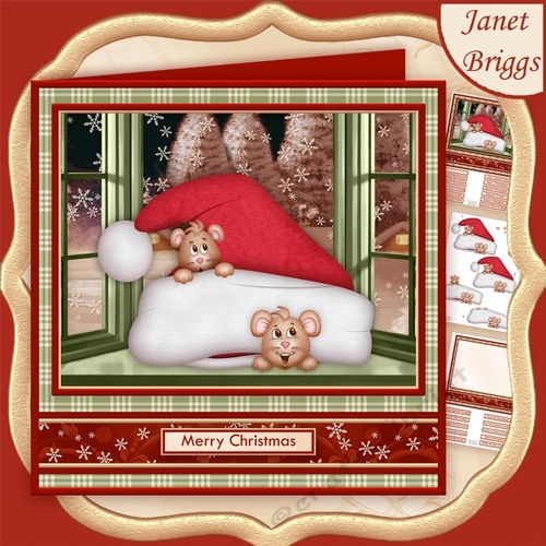 MICE IN SANTA HAT 7.8 Decoupage & Insert Mini Kit