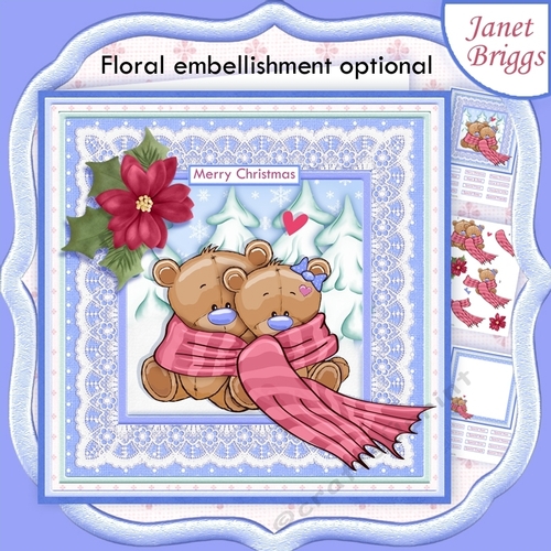 CHRISTMAS SNUGGLE BEARS 8x8 Decoupage & Insert Mini Kit 
