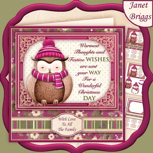 OWL FESTIVE WISHES 7.8 Christmas Decoupage & Insert Mini Kit