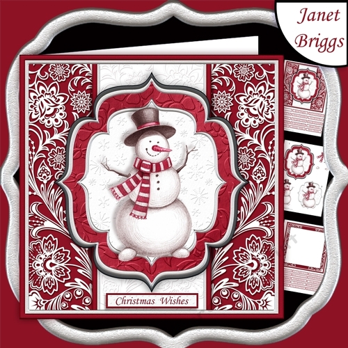 CHRISTMAS SNOWMAN PLUM & SILVER 7.5 Decoupage & Insert Quick Card