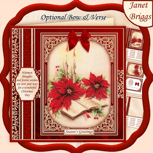 CHRISTMAS POINSETTIA 7.8 Quick Vintage Christmas Card & Insert