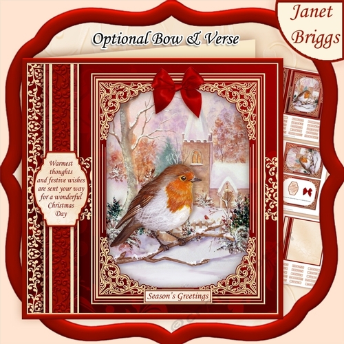CHRISTMAS ROBIN & CHURCH 7.8 Quick Christmas Card & Insert
