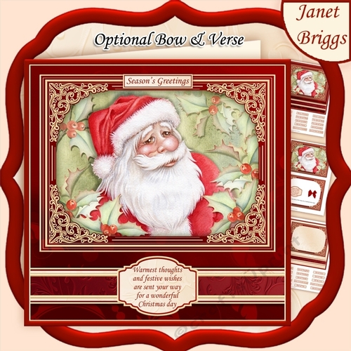 CHRISTMAS SANTA & HOLLY 7.8 Quick Christmas Card & Insert