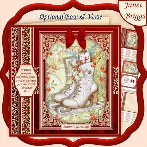 CHRISTMAS SKATES & HOLLY 7.8 Quick Christmas Card & Insert