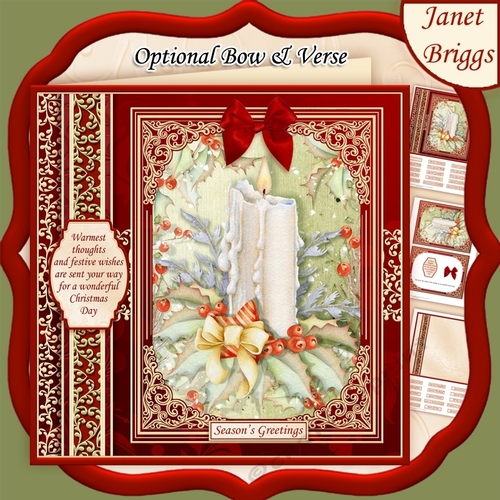 CHRISTMAS CANDLE & HOLLY 7.8 Quick Christmas Card & Insert