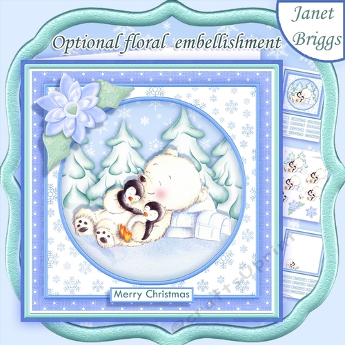JUST CHILLIN Christmas Polar Bear & Penguins 7.5 Decoupage & Insert Mini Kit