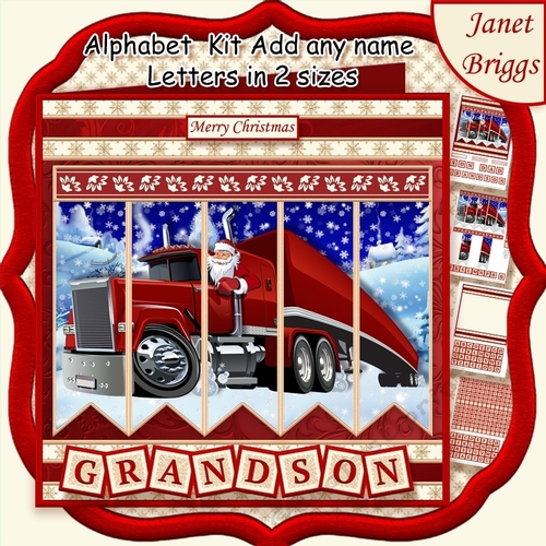 SANTAS TRUCK Christmas 7.5 Quick Card Kit Create Any Name Alphabet in 2 sizes