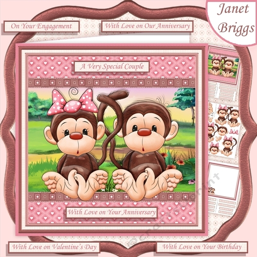 MONKEY LOVE 8x8 Anniversary, Valentines Decoupage & Insert Mini Kit