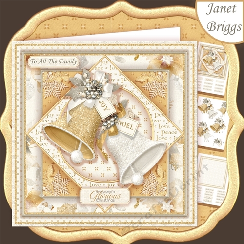 GOLD & WHITE CHRISTMAS BELLS 7.5 Decoupage & Insert Mini Kit