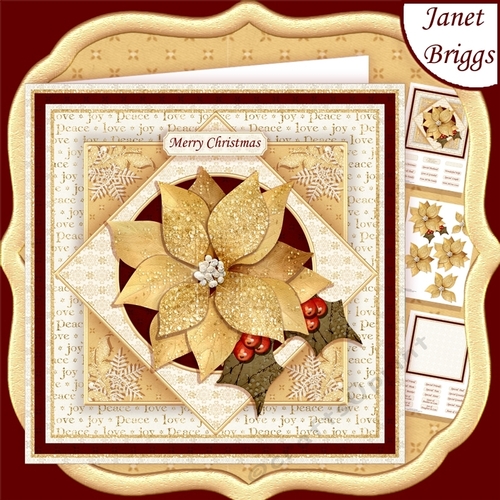 GOLD & WHITE CHRISTMAS POINSETTIA 7.5 Decoupage & Insert Mini Kit