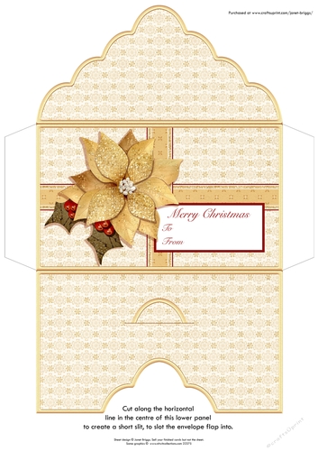 Christmas Money Wallet Gift Voucher Envelope GOLD POINSETTIA