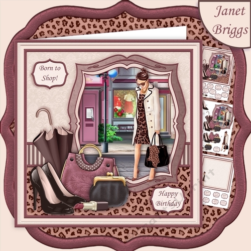 FASHIONABLE SHOPPING LADY 8x8 Decoupage & Insert Mini Kit