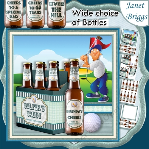 GOLF BEER 6 PACK GOLFERS CADDY 7.5 Decoupage & Insert Mini Kit