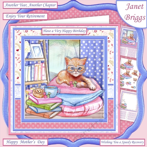 READY FOR A GOOD BOOK 7.8 Cat Decoupage & Insert Mini Kit