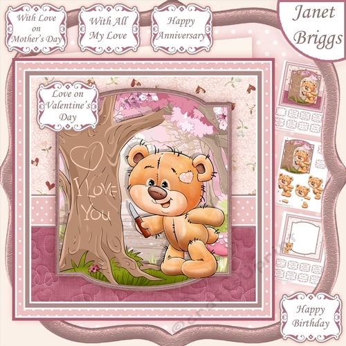 TEDDY TREE CARVING 7.5 All Occasions Decoupage & Insert Mini Kit 