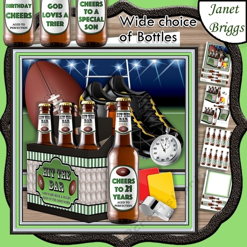 RUGBY BEER 6 PACK HIT THE BAR 7.5 Decoupage & Insert Mini Kit