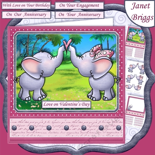 ELEPHANT LOVE Valentines Anniversary, Engagement, Birthday 7.5 Decoupage & Insert Mini Kit