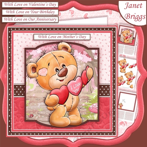 LOVE YOU BEAR 7.5 Decoupage & Insert Mini Kit Various Occasions