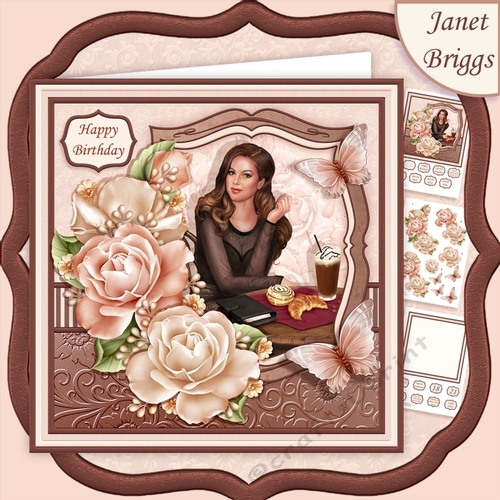 COFFEE N CREAM LADY & ROSES 7.7 Decoupage & Insert Mini Kit
