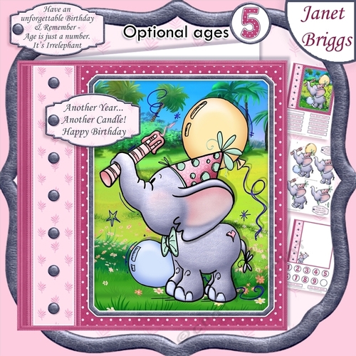 ANOTHER YEAR ANOTHER CANDLE Elephant 7.5 Decoupage & Insert Mini Kit