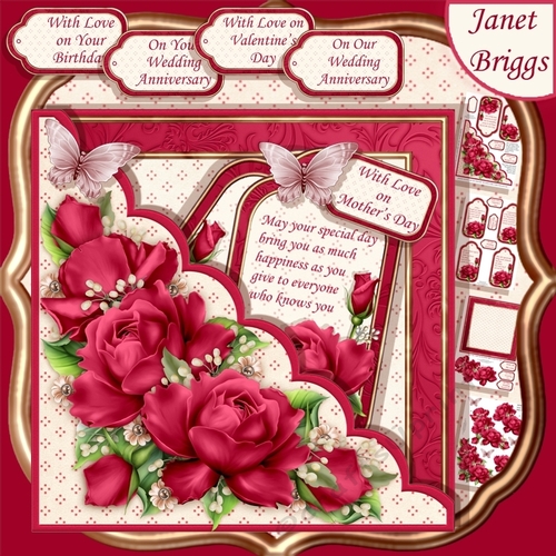 Square Scallop Pocket Deep Pink Roses 7.5 Decoupage Mini Kit All Occasions