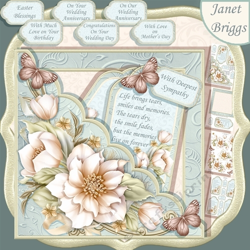 Square Scallop Pocket Cream Florals 7.5 Decoupage Mini Kit All Occasions