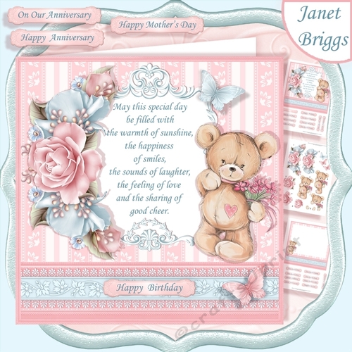 TEDDY BEAR ROSES & VERSE 7.5 Decoupage & Insert Mini Kit