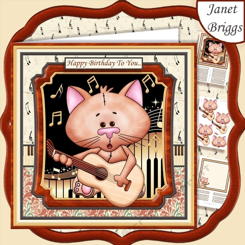 CAT PLAYING GUITAR 7.5 Decoupage & Insert Kit
