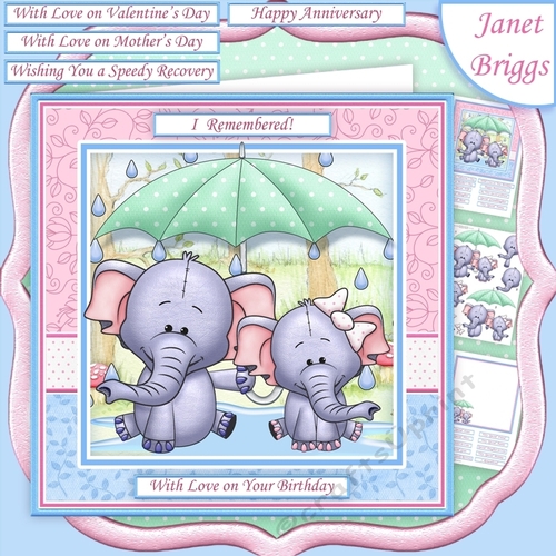ELEPHANTS IN THE RAIN 7.5 Decoupage & Insert Kit