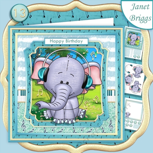 ELEPHANT WITH HEADPHONES 7.5 Decoupage Ages & Insert Kit