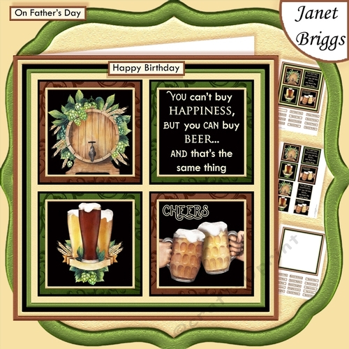 BEER HAPPINESS Humorous 7.5 Quick Card Decoupage & Insert Mini Kit