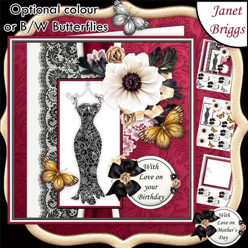 LITTLE BLACK DRESS 7.5 Decoupage & Insert Optional Butterflies Mini Kit
