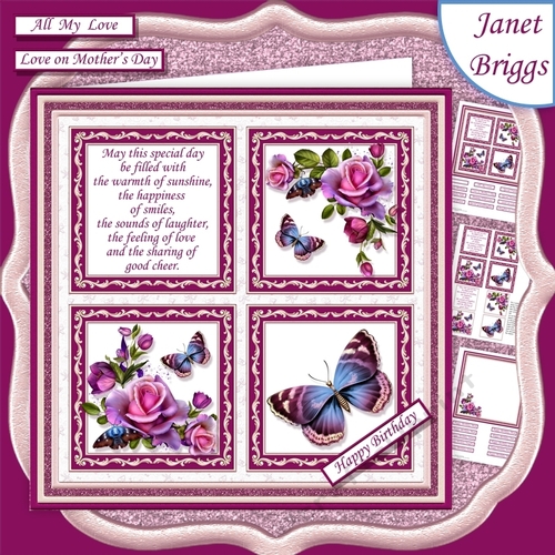 PINK ROSES BUTTERFLIES & VERSE SQUARES 7.5 Quick Layer Card & Insert Mini Kit