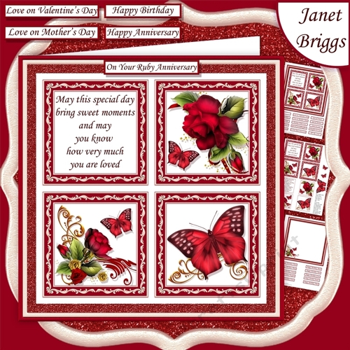 RED ROSES BUTTERFLIES & VERSE SQUARES 7.5 Quick Layer Card & Insert Mini Kit