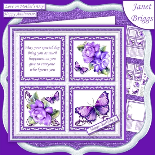 LILAC ROSES BUTTERFLIES & VERSE SQUARES 7.5 Quick Layer Card & Insert Mini Kit