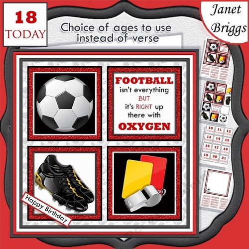 FOOTBALL RED 7.5 Quick Card Verse or Ages Decoupage & Insert Mini Kit