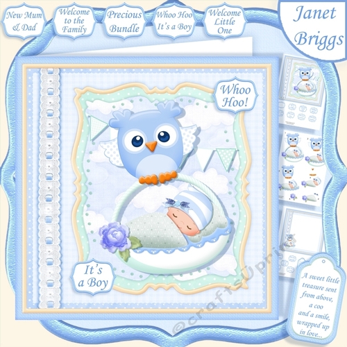WHOO HOO ITS A BOY New Baby 7.5 Decoupage & Insert Mini Kit