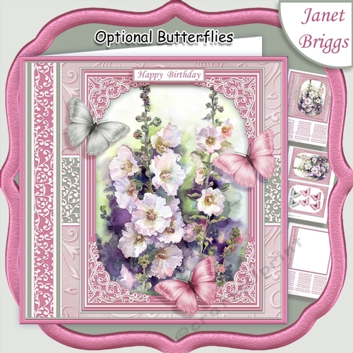 HOLLYHOCKS & BUTTERFLIES All Occasions Quick Card & Insert Mini Kit