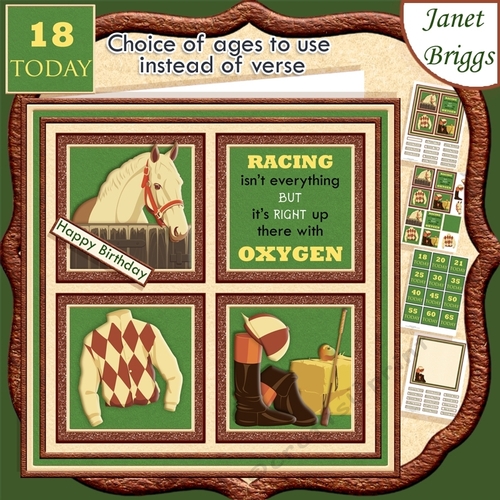 HORSE RACING 7.5 Quick Card Verse or Ages Decoupage & Insert Mini Kit