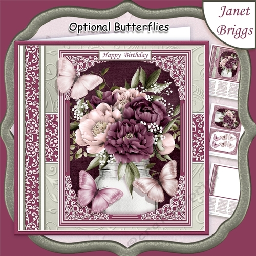 VINTAGE PEONIES & BUTTERFLIES All Occasions Quick Card & Insert Mini Kit