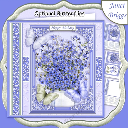 FORGET ME NOTS & BUTTERFLIES All Occasions Quick Card & Insert Mini Kit