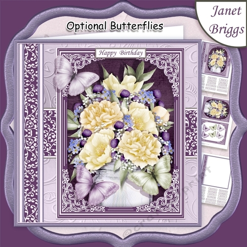 CREAM PEONIES & BUTTERFLIES All Occasions Quick Card & Insert Mini Kit