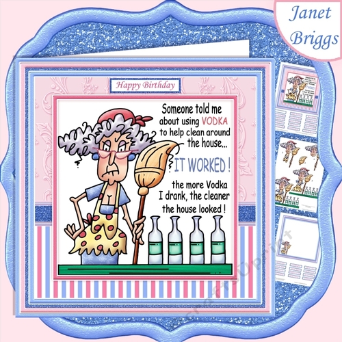 STELLA CLEANING WITH VODKA 7.5 Humorous Decoupage & Insert Mini Kit