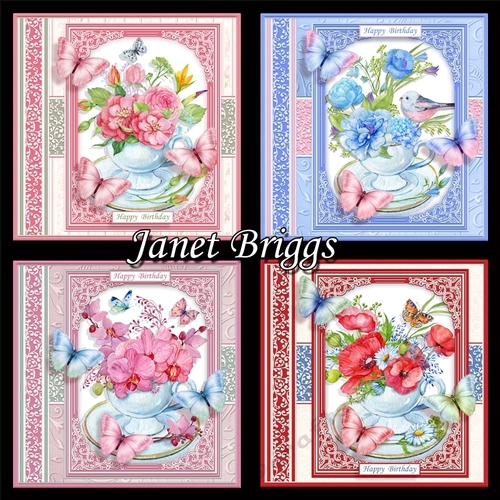 FLORAL TEACUPS ALL OCCASIONS FLORAL Quick Cards Bumper Kit Set 3