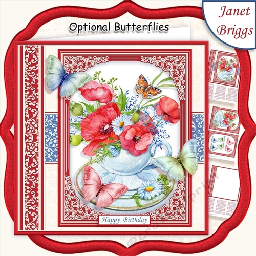 POPPIES IN TEACUP 7.5 All Occasions Quick Card & Insert Mini Kit