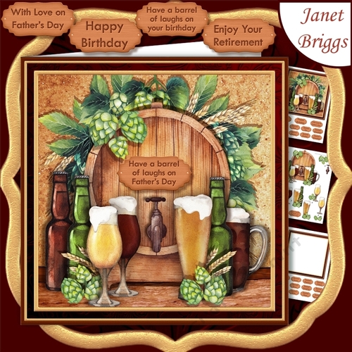 BEER BARREL 7.5 Birthday Fathers Day Retirement Decoupage & Insert Mini Kit